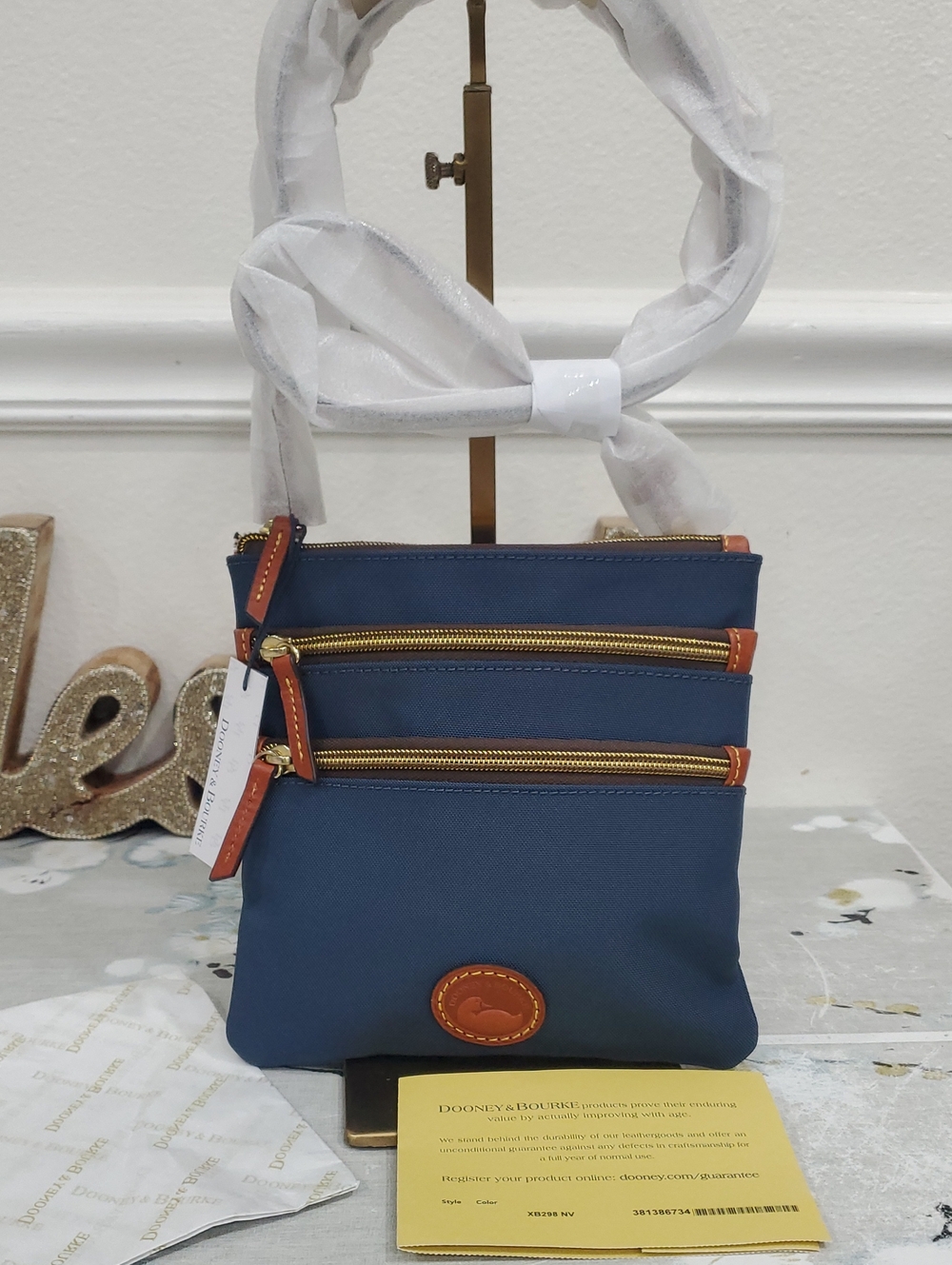 NWT Dooney & Bourke Nylon North South Triple Zip Crossbody in navy